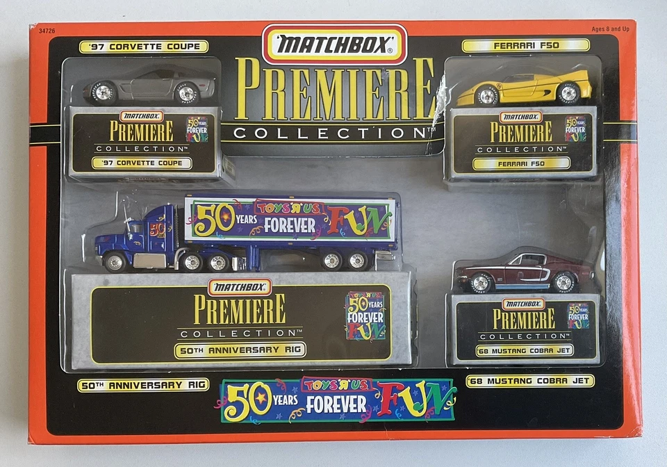 MATCHBOX PREMIERE COLLECTION FERRARI F50/MUSTANG COBRA JET/CORVETTE/50 YR RIG - Image 1 of 2
