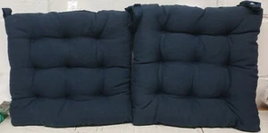 SET OF 2 THICK REVERSIBLE CUSHION CHAIR PADS w/ties (15x15") NAVY BLUE COLOR,MS - Picture 1 of 12