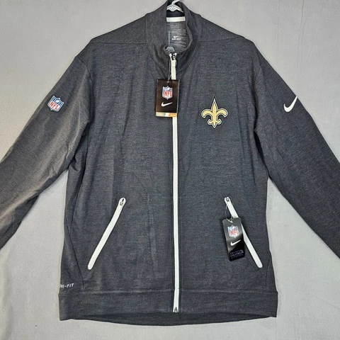 New Orleans Saints Nike Full Zip Hoodie Mens Large Grey Long Sleeve NFL On Field Cover