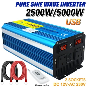 2500W 5000W Pure Sine Wave Power Inverter 12V To 230V With USB & Remote Control - Picture 1 of 6
