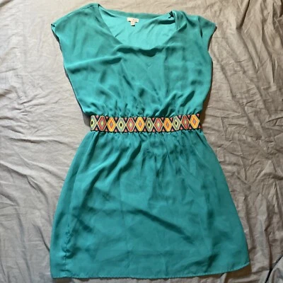 Bongo Dress Juniors XL Blouson Mini Daytime Party Turquoise Southwestern - Image 1 of 4