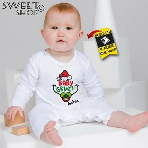 tuta neonato neonata GRINCH PERSONALIZZATO IDEA REGALO NATALE BEBE' BAMBINO - Picture 1 of 6