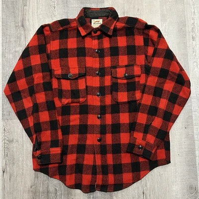 VTG 60s Duxbak Buffalo Plaid Flannel Shirt Men's Wool Red Black Outdoor Sz Large - Image 1 of 4