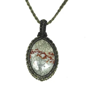 Jasper Macrame Handmade Necklace Gemstone Jewelry Thread 20-36''Ad Pendant - Picture 1 of 11