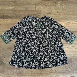 J Jill Wearever Collection 3/4 Sleeve Top Floral Print Size XL Workwear Stretch - Picture 1 of 9