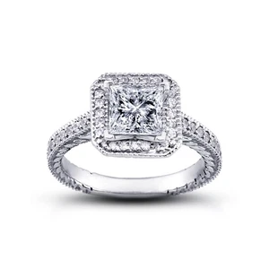1 3/4ct D VS1 Princess Natural Diamonds Plat Halo Ring with Wedding Band - Picture 1 of 2