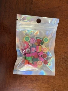 Polymer Clay Fruit & Assorted Hearts Etc Cute Kitsch 25pcs 1-2mm Hole For Crafts - Picture 1 of 1