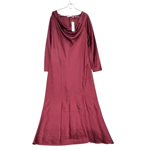 Soft Surroundings Solange Cabernet Satin Cowl Neck Long Sleeve Maxi Dress Sz 18 - Picture 1 of 7