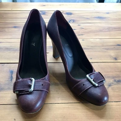 Bally dark plum leather heels with buckle detail - size 8 - image 1 of 4