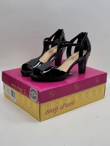 Easy Street Womens Flash Zipper Black Patent Heel Sandals Shoes Size 8M - Picture 1 of 8