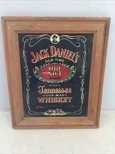 Letrero trasero espejo barra de whisky Jack Daniels de colección 13x11 carnaval años 70 marco de madera - Imagen 1 de 2