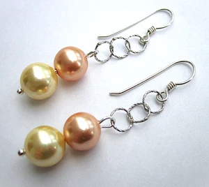 Muschelkernperle Ohrschmuck Ohrhänger mit Ohrhaken Perlen 10 mm 925 Silber - Bild 1 von 4