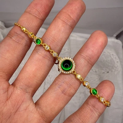 925 Sterling Silver Bracelet 6mm Natural Emerald Gemstone Zircon Women Jewelry - Image 1 of 4