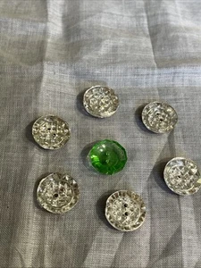 Vintage Czech Clear & Gold Glass Buttons Crafting Sewing Green Button Lot BLK-37 - Picture 1 of 5