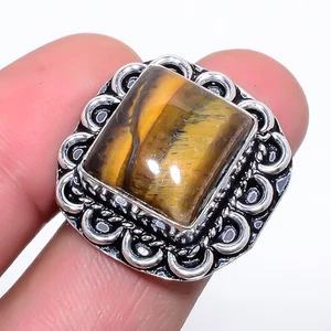 Gelbes Tigerauge Edelstein versilbert Schmuck Ring Gr.7 T2966 - Bild 1 von 5