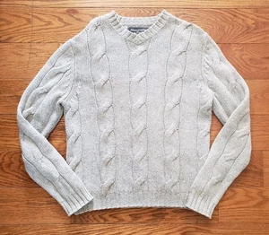Vintage Abercrombie and Fitch Cable Knit Lambs Wool Sweater Medium 90s Flaws  - Picture 1 of 10