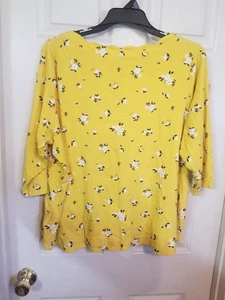 Top Croft Barrow Talla Grande 2X Amarillo Floral Festoneado Cuello 3/4 Slvs 100% Algodón - Imagen 1 de 13