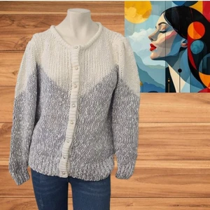 Cardigan maglione vintage DEB maglia grossa slub manica a sbuffo taglia L - Foto 1 di 9