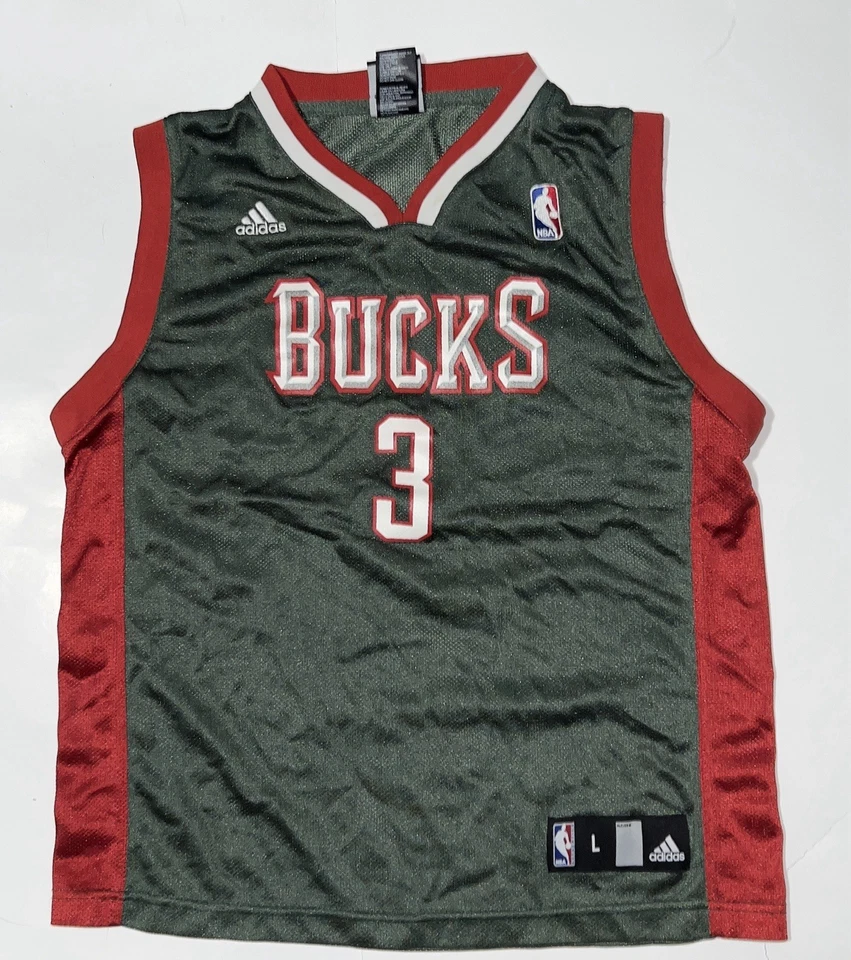 Camiseta deportiva vintage Adidas Milwaukee Bucks Brandon Jennings #3 para niño talla grande Foto 1 de 4