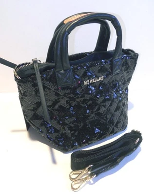 NUEVO CON ETIQUETAS BOLSO/CUBO BIDIRECCIONAL MZ WALLACE PARA MUJER NEGRO BRILLANTE ACOLCHADO NYLON - ¡RARO!! Foto 1 de 4