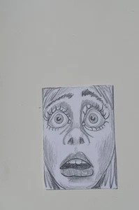 ACEO Original Lápiz Dibujo Divertido Cara Choque Arte Original no es una impresión - Imagen 1 de 3