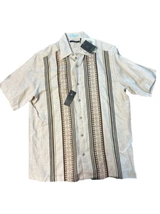Men's Beige Claiborne Shirt Short Sleeve Button Up 100% Linen Size M NWT - Picture 1 of 7