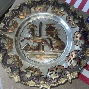 Polychrome Brass Decorative Dish: Pharaoh Hieroglyphs - Picture 1 of 4