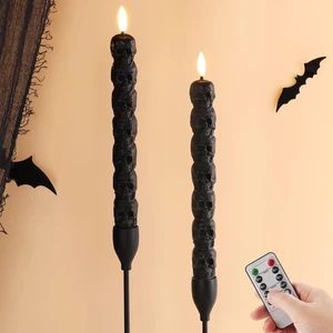 Halloween Flameless Taper Candles with Remote, Spooky Black Skull LED Candles... - Foto 1 di 7