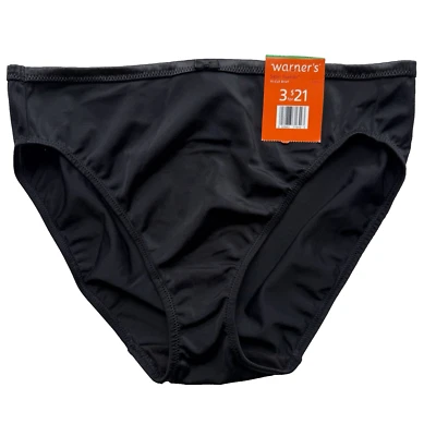 VTG Warner’s Satin Tuxedo Panties BLACK Hi Cut Brief Large 05175 New With Tags - Image 1 of 4