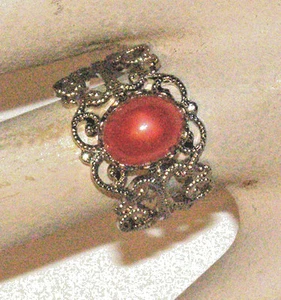 VINTAGE RETRO RING SILVER METAL ORANGE COSTUME 70'S - Picture 1 of 1