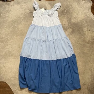 English Factory Maxi Dress Large Blue Colorblock Tiered Sweetheart Neck Ruffle - Picture 1 of 12