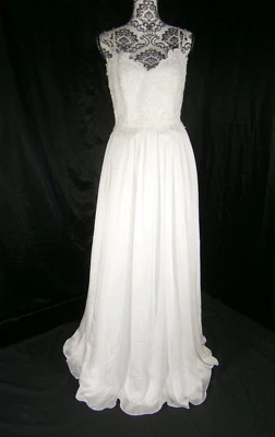Elen Paumere NY Wedding Gown Bridal Dress  6 White Lace Silk Organza Column - Image 1 of 4