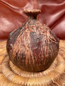 Awesome Highly Textured MCM Style Art Studio Pottery Vase Brutalist Signed 1974 - Picture 1 of 13