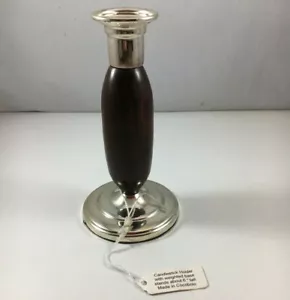 Candelabro de madera de 6" girado a mano con acentos cromados base de vela ponderada - Imagen 1 de 5