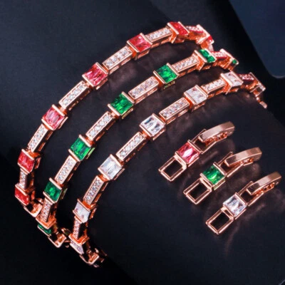 Nuevo Brazalete de Lujo Corte Cuadrado Brillante Topacio Blanco Piedras Preciosas Mujer Niña Oro Rosa Foto 1 de 4