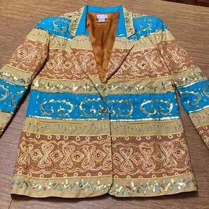 Beautiful Lew Magram New York Long Length Sequined Embroidered Jacket Blazer M - Picture 1 of 10