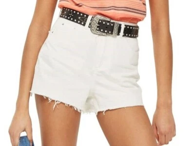 Pantalones cortos de mezclilla blancos de cintura alta Topshop Mom auténticos para mujer talla 10 Foto 1 de 4
