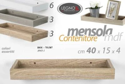 MENSOLA DA PARETE CONTENITORE SOSPESA 40*15*4CM LEGNO CLASSICO MODERNO COLOR ASS - Immagine 1 di 4