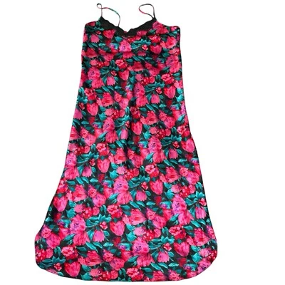 vintage nordstrom intimates rose floral print satin nightgown slip dress SMALL - Image 1 of 4