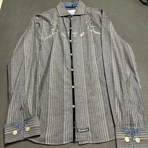 Christopher Wicks Pinstripe Shirt Embroidered Tiger Size L Cotton Button-Up - Picture 1 of 16