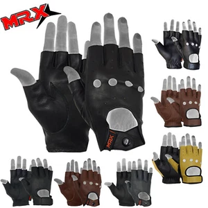 MRX Mens Leather Fingerless Driving Motorcycle Biker Gloves Cycling Biking Pair - Picture 1 of 46