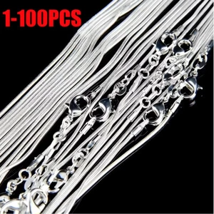 100pcs 925 Sterling Silver plated 1MM Snake Chain Necklace 16/18/20/22/24/30inch - Picture 1 of 12
