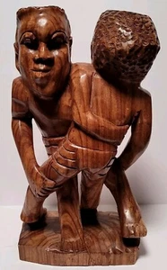VTG Sengalese African Huka Huka Wrestling Wood Carved Sculpture Figurine 15.25" - Picture 1 of 5