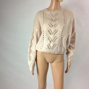 New Look F1 Women Loose Sweater Cable Knit Mock Neck Eyelets Long Sleeve Size S - Picture 1 of 5