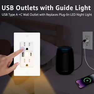 1PK USB A/C Outlets with TR Night Lights Built in Grenncycle 15Amp Night Light - Bild 1 von 9