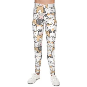 Kawaii Cute Cat Pattern Youth Leggings, Stylish Kids Activewear, Gift for Cat - Picture 1 of 7