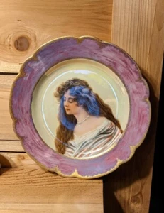 Antiker Porzellan Portrait Teller schöne Frau Österreich #1 handbemalt - Bild 1 von 5