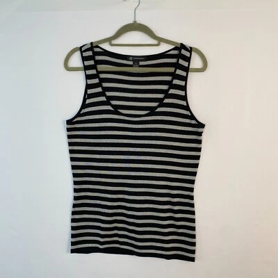 Camiseta sin mangas INC mezcla de seda negra gris metálica cuello redondo talla XL caprichosa Foto 1 de 4