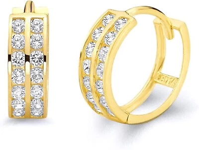 Pendientes de aro Huggie de oro amarillo macizo real de 14K de 4 mm - 4,5 mm de grosor - ER263 Foto 1 de 4