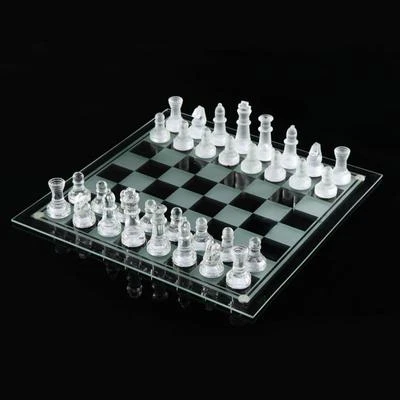 GLASS BOARD TRADITIONAL CHESS SET GAME UNIQUE BEAUTIFUL GIFT 32 PIECES FUN PARTY